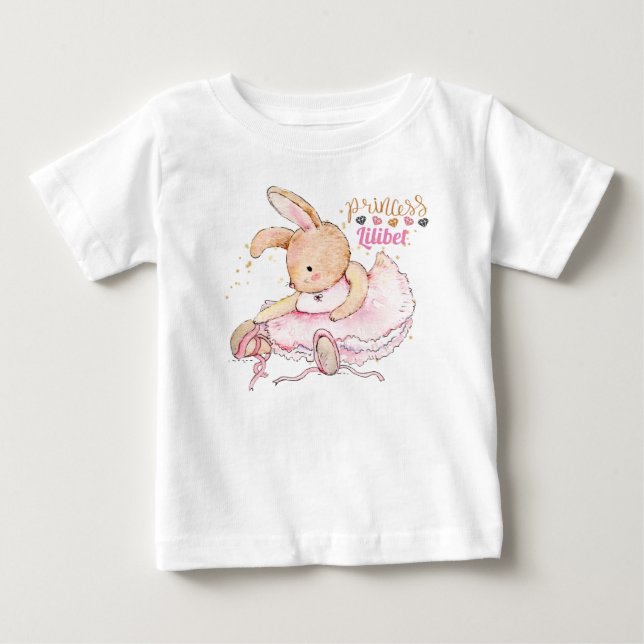 Personalisierte Prinzessin Lilibet Ballerina Rabbi Baby T-shirt (Vorderseite)