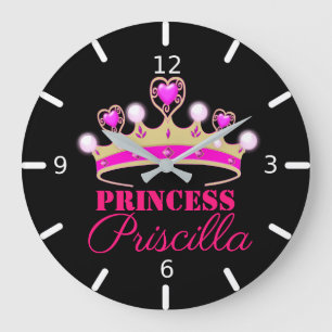 Personalisierte Prinzessin Tiara Große Wanduhr