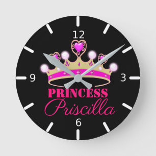 Personalisierte Prinzessin Tiara Runde Wanduhr
