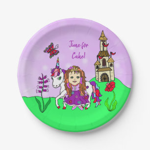 Personalisierte Prinzessin und Einhorn-Geburtstags Pappteller