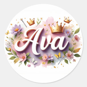 Personalisierte Prinzessinnen-Blumen-Name-Aufklebe Runder Aufkleber