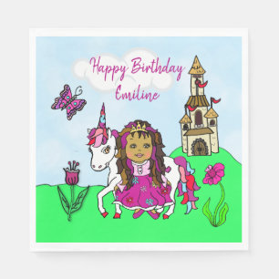 Personalisierte Prinzessinnen- und Einhorn-Geburts Serviette