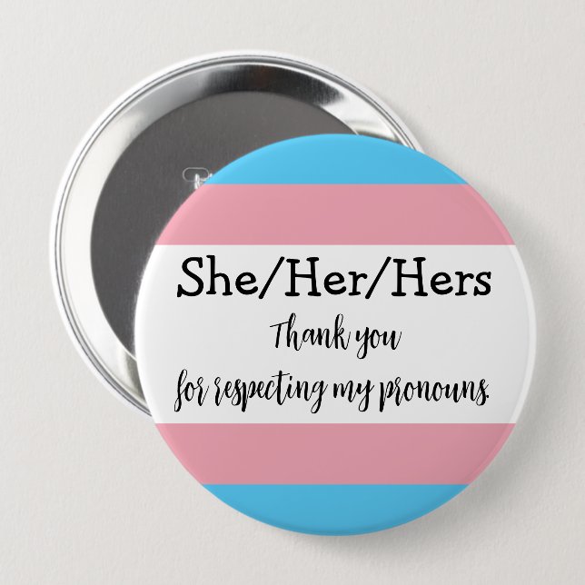 Personalisierte Pronouns She Trans Button (Vorne & Hinten)