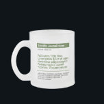 Personalisierte Publikation Mattierte Glass-Tasse Mattglastasse<br><div class="desc">Ein personalisiertes Geschenk zum Feiern Ihrer veröffentlichten Zeitung! Das perfekte Geschenk für Mitautoren, Kollegen und Akademiker, die eine wissenschaftliche Arbeit veröffentlicht haben. Passen Sie mit der wissenschaftlichen Zeitschrift, Publikationstitel, Autoren und abstrakt an.</div>