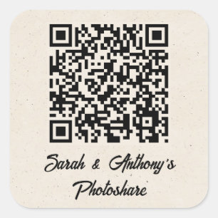 Personalisierte QR-Code-Hochzeitsfoto-Teilungswebs Quadratischer Aufkleber