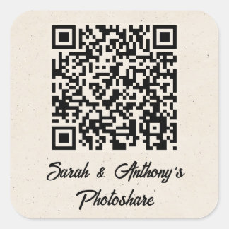 Personalisierte QR-Code-Hochzeitsfoto-Teilungswebs Quadratischer Aufkleber