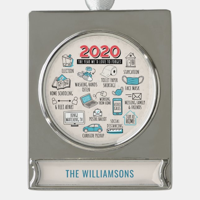 Personalisierte Quarantäne Banner-Ornament Silber (Vorderseite)