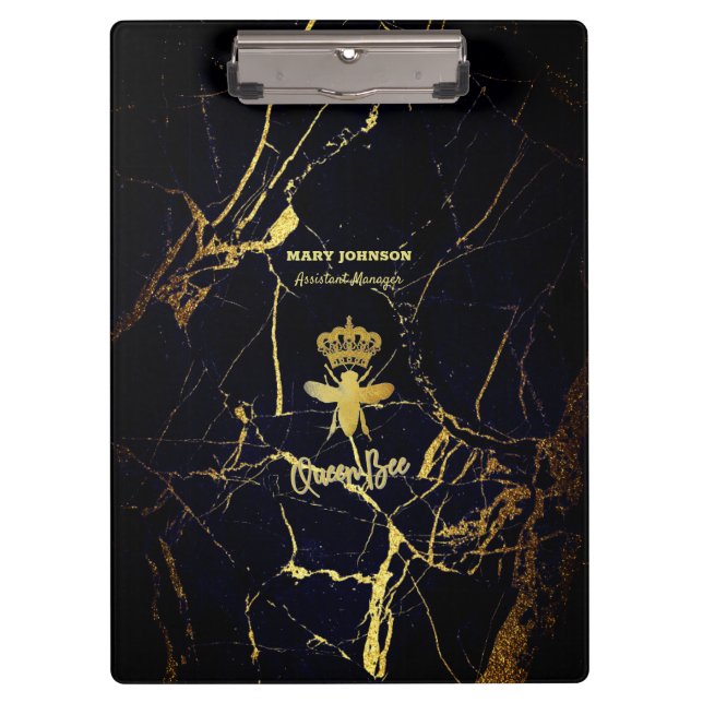 Personalisierte QUEEN BEEN Gold Black Marble Clipb Klemmbrett (Vorderseite)