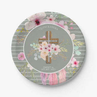 Personalisierte QUINCEANERA-Geschenke - Blumenkreu Pappteller