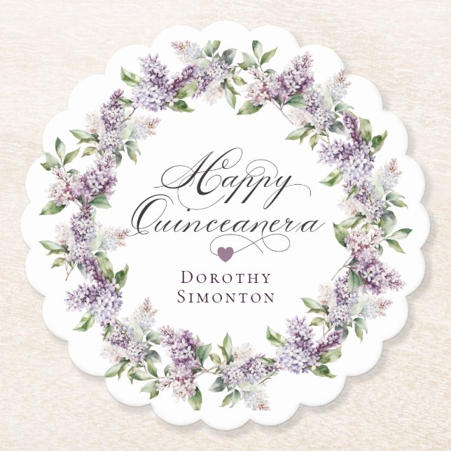 Personalisierte Quinceanera Lila Lilac Blume Untersetzer (Vorderseite)