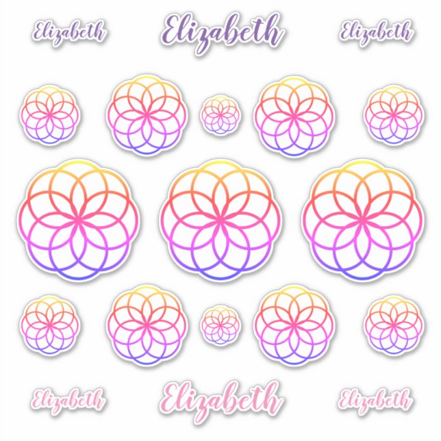 Personalisierte Rainbow Abstrakte Blume Vinyl Aufkleber (Vorderseite)