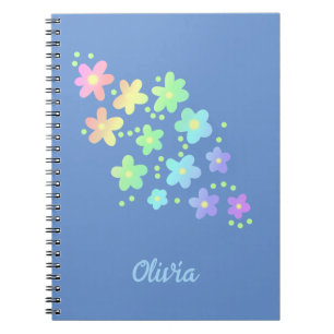 Personalisierte Rainbow-Blume auf Blue Notebook Notizblock