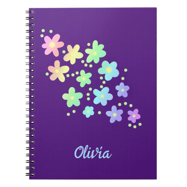 Personalisierte Rainbow-Blume auf Lila Notebook Notizblock (Vorderseite)