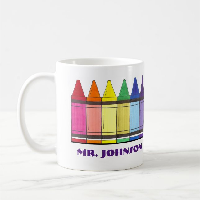 Personalisierte Rainbow Crayons Art Teacher Artist Kaffeetasse (Links)