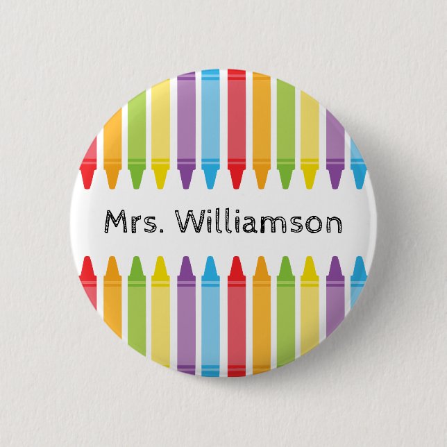 Personalisierte Rainbow Crayons Lehrerbewertung Button (Vorderseite)