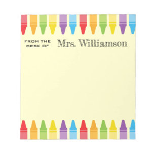 Personalisierte Rainbow Crayons Lehrerbewertung Notizblock