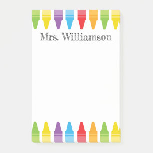 Personalisierte Rainbow Crayons Lehrerbewertung Post-it Klebezettel
