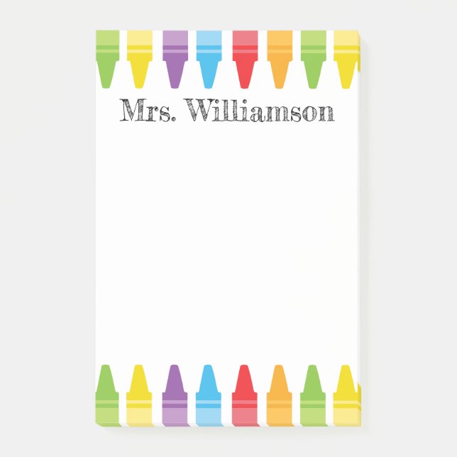 Personalisierte Rainbow Crayons Lehrerbewertung Post-it Klebezettel (Vorderseite)