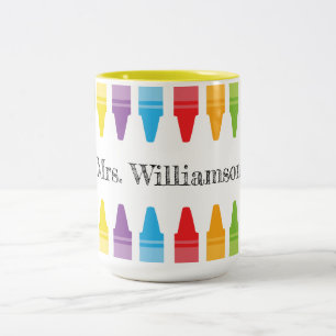 Personalisierte Rainbow Crayons Lehrerbewertung Zweifarbige Tasse