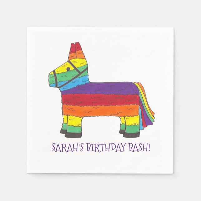 Personalisierte Rainbow Donkey Piñata Geburtstagsp Serviette (Vorderseite)