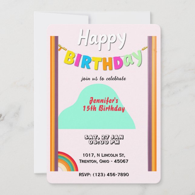 Personalisierte Rainbow Happy Birthday Card Einladung (Vorderseite)
