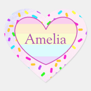 Personalisierte Rainbow Heart Candy Sprinkles Name Herz-Aufkleber