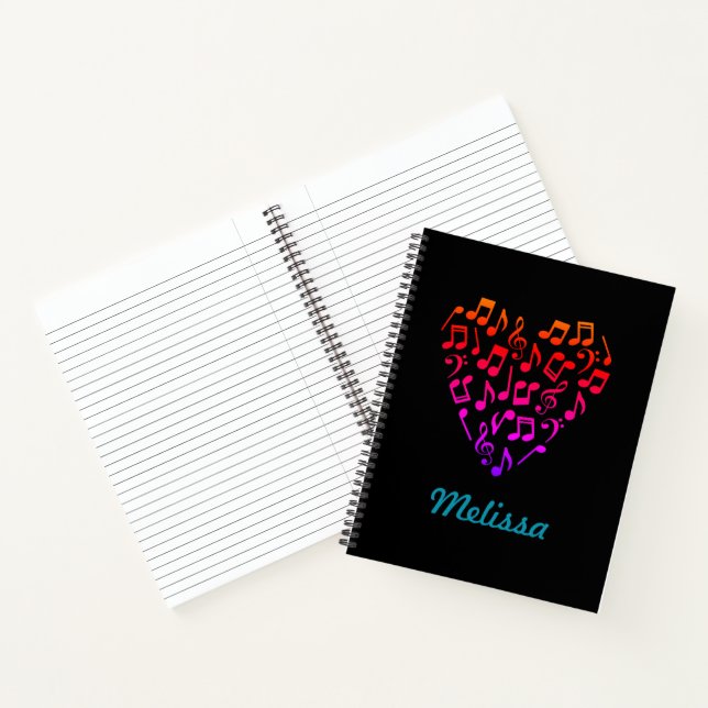 Personalisierte Rainbow Music Heart Spiral (Large) Notizbuch (Innenseite)