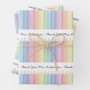 Personalisierte Rainbow Pencils Lehrergeschenk Geschenkpapier Set
