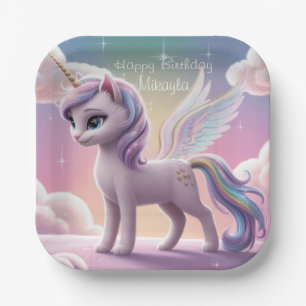 Personalisierte Rainbow Unicorn Katze Pappteller