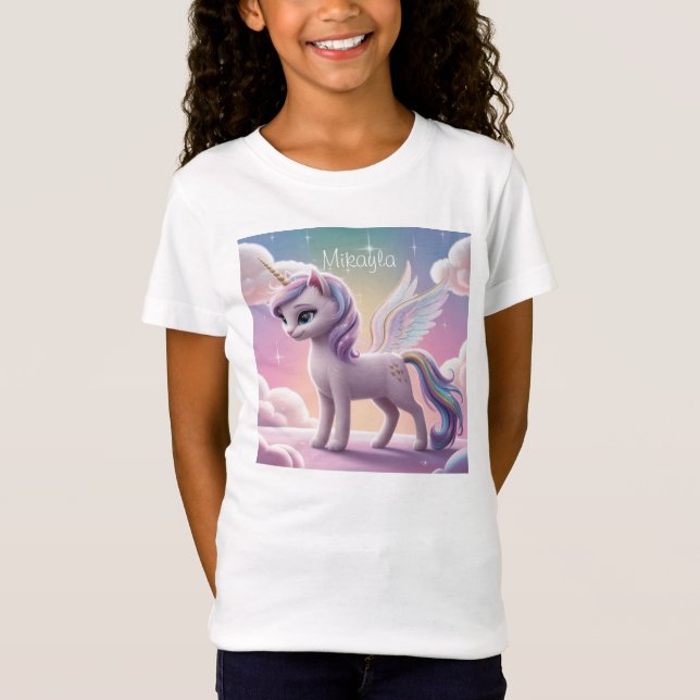 Personalisierte Rainbow Unicorn Katze T-Shirt (Vorderseite)