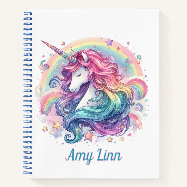 Personalisierte Rainbow Unicorn Sketch Notizbuch (Vorderseite)