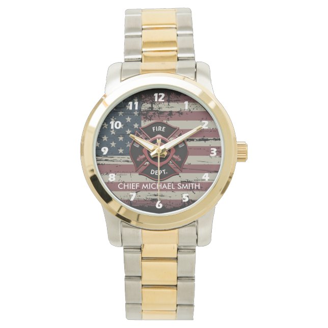 Personalisierte Rang Feuerwehrmann Amerikanische F Armbanduhr (Vorderseite)