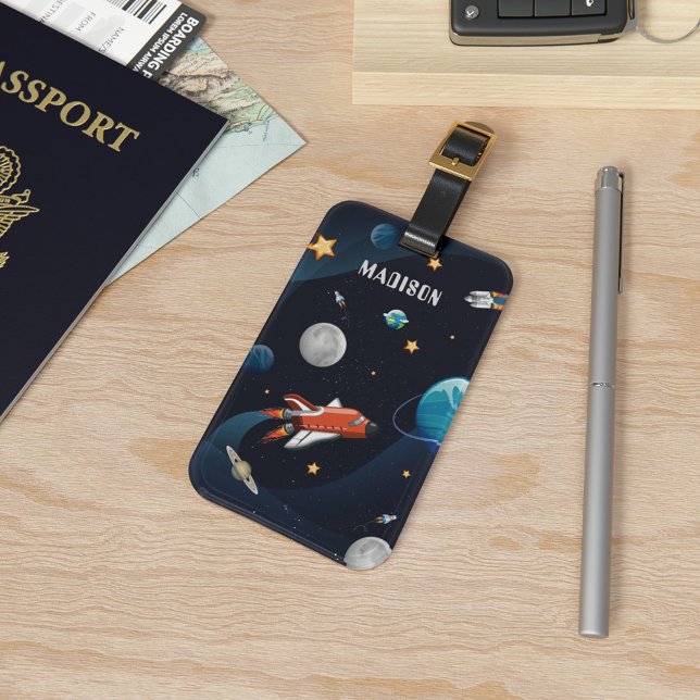 Personalisierte Raumfähre Shuttle Moon Stars Gepäckanhänger (Outer Space Rocket Planets Luggage Tag)