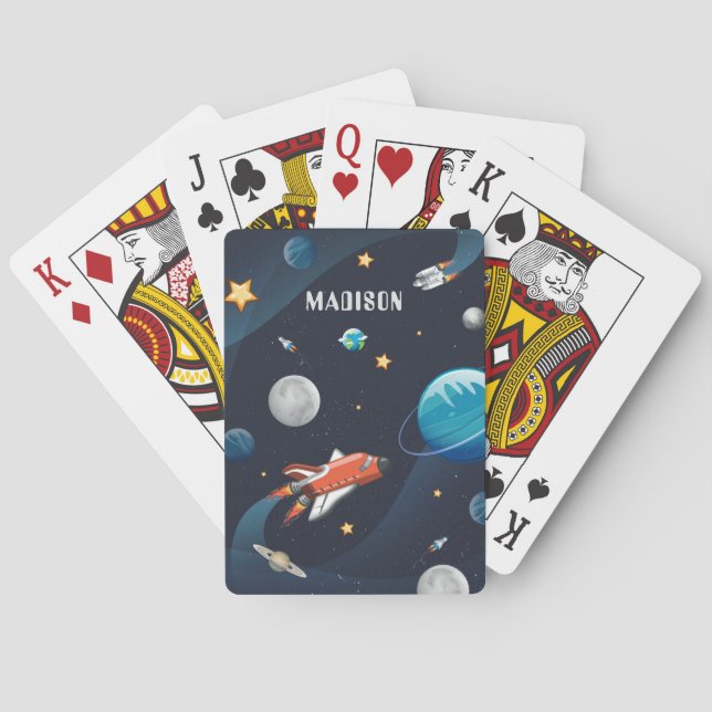 Personalisierte Raumfähre Shuttle Moon Stars Spielkarten (Rückseite)
