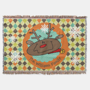 Personalisierte Raute Rentier Holiday Throw Decke