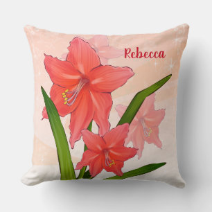 Personalisierte Red Amaryllis Blume Kissen