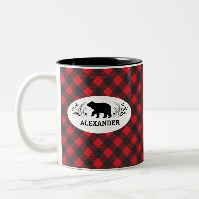 Personalisierte Red Black Lumberjack Bear Tasse (Links)