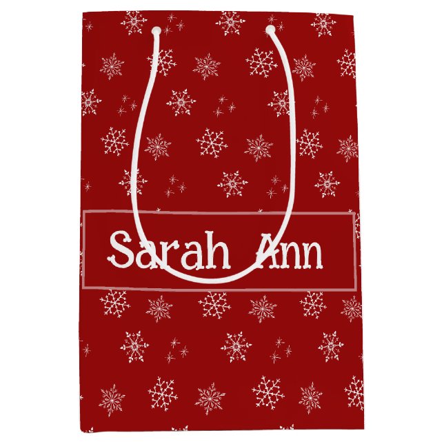 Personalisierte Red Custom Snowflake Geschenktasch Mittlere Geschenktüte (Vorderseite)