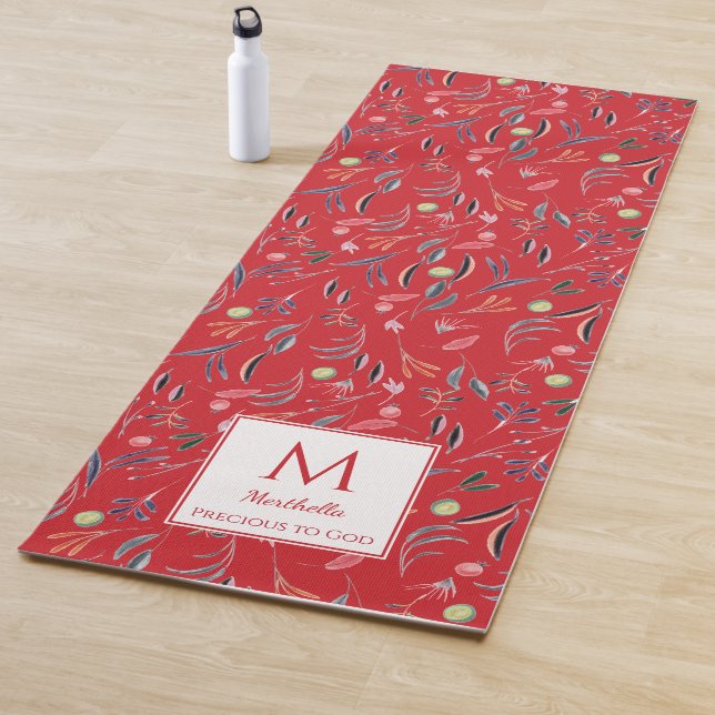 Personalisierte RED Floral Monogramm Yogamatte (Beispiel)