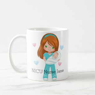 Personalisierte Red Hair NICU Krankenschwester mit Kaffeetasse