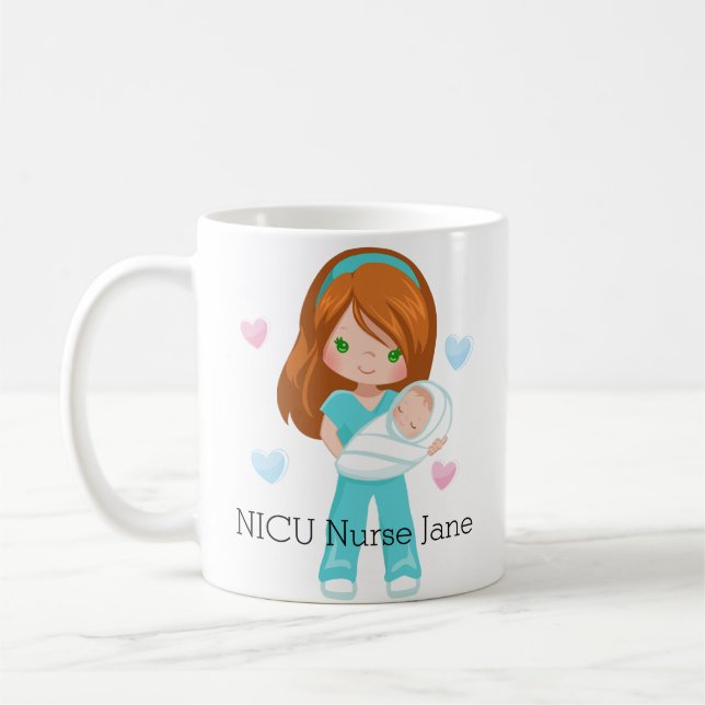Personalisierte Red Hair NICU Krankenschwester mit Kaffeetasse (Links)