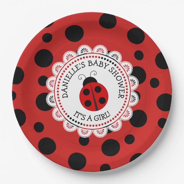 Personalisierte Red Ladybug Baby Duschpapier Telle Pappteller (Vorderseite)