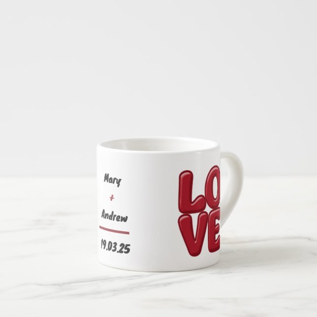 Personalisierte Red LIEBE Tasse mit Namen und Datu (Vorderseite Rechts)