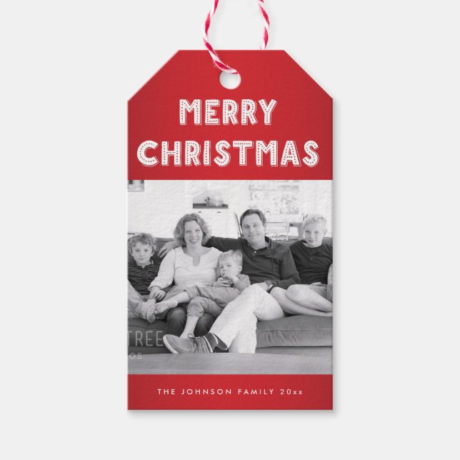 Personalisierte Red Merry Weihnachts Foto Geschenk Geschenkanhänger (Vorderseite)