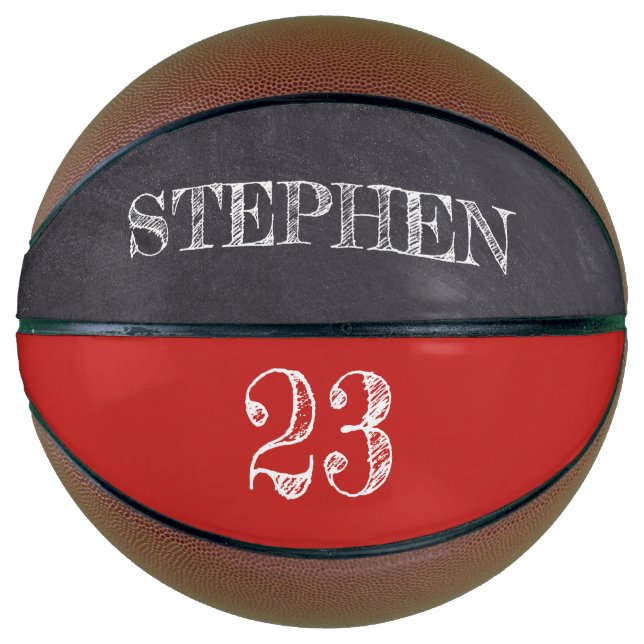 Personalisierte Red Name Number Chalkboard Ätzung Basketball (Vorderseite)