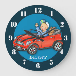 Personalisierte Red Toy Car Boy & Dog Wall Uhr