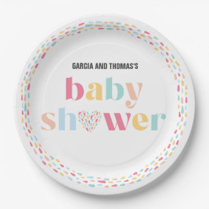 Personalisierte Regenbogen-Babyparty in Pastellfar Pappteller