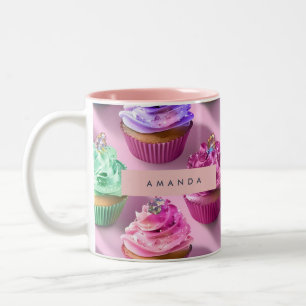 Personalisierte Regenbogen Glitter Cupcakes auf Ro Zweifarbige Tasse