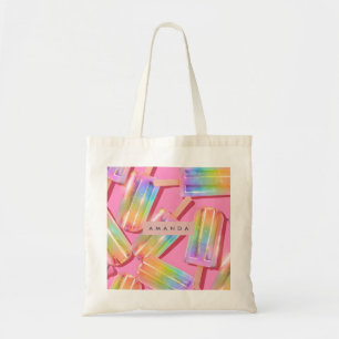 Personalisierte Regenbogen-Glitter-Eis-am-Stiel-Tr Tragetasche
