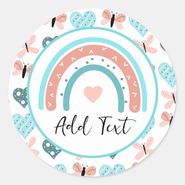 Personalisierte Regenbogen, Schmetterlinge und Her Runder Aufkleber (Vorderseite)